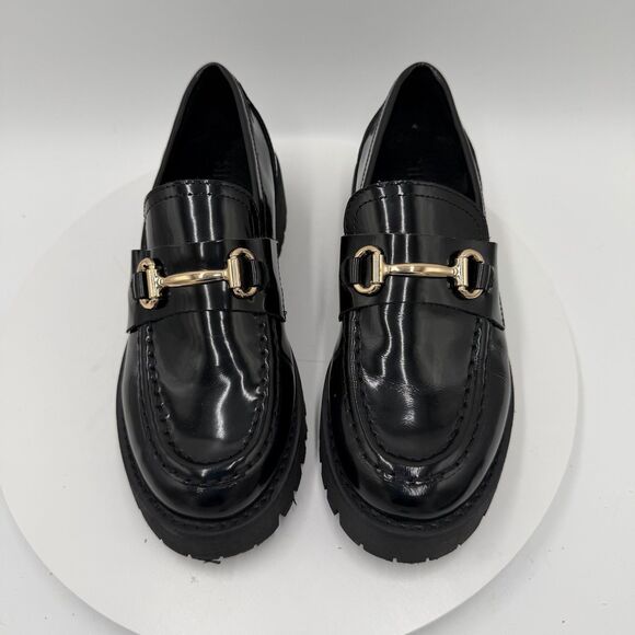 Steve Madden Lando Lug Sole Platform Loafers Black Patent Leather Academia Sz 6 - Picture 3 of 8